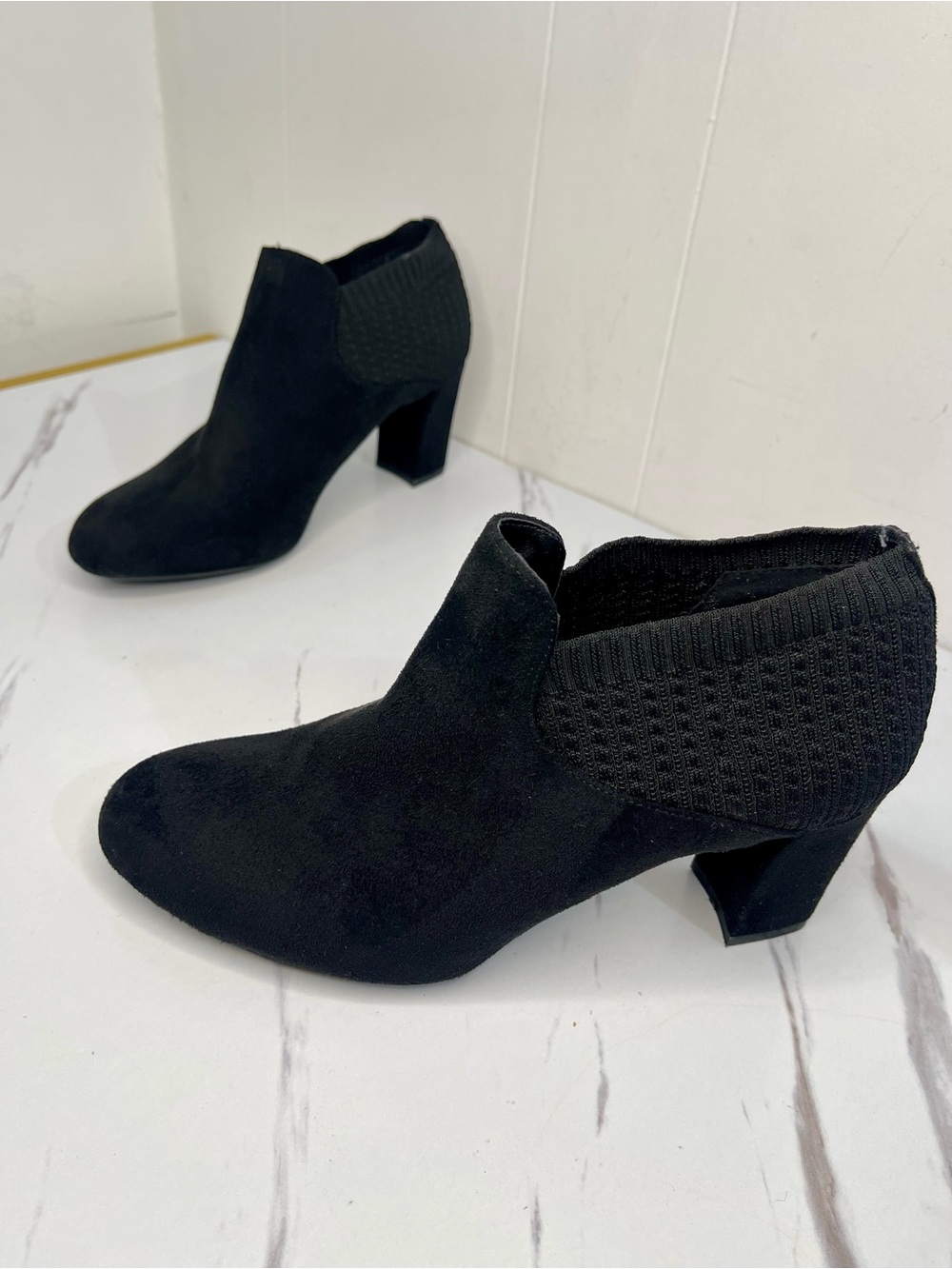 Impo Black Knit-Cuff Block Heel Ankle Booties Size 9M